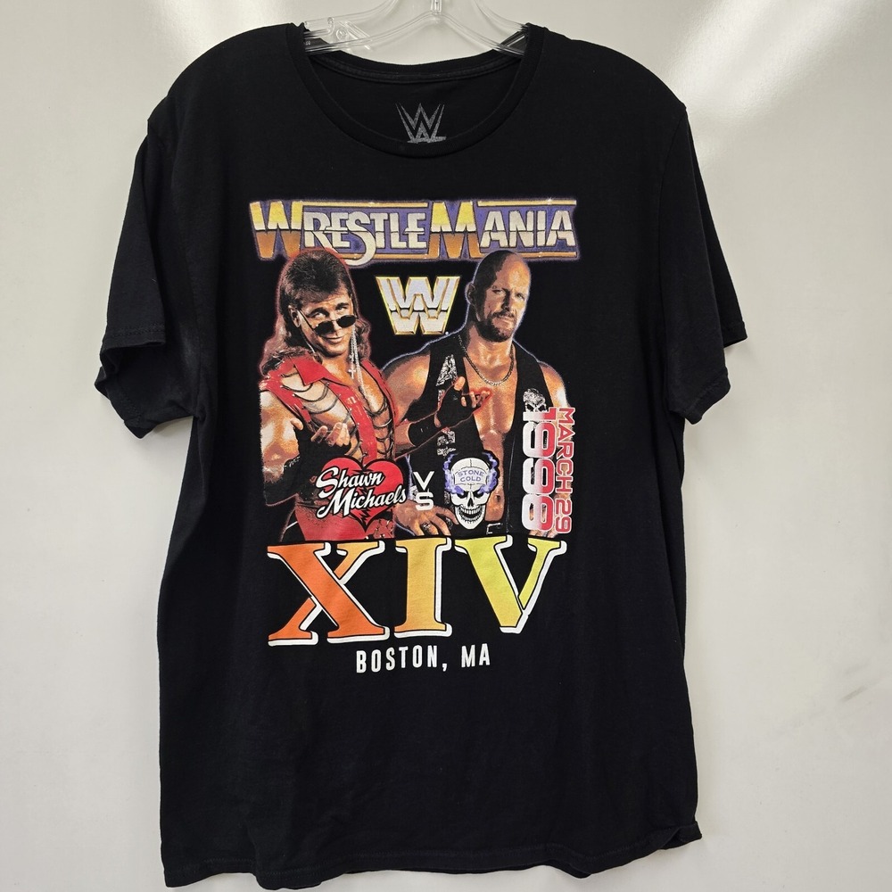 WWE‎ Wrestlemania XIV Mens Medium Large Black Stone Cold vs Shawn Michaels 1998